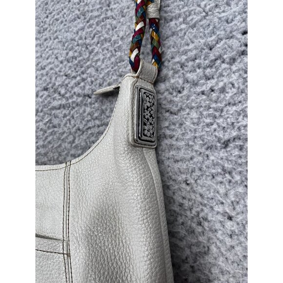 Brighton Purse Womens White Pebbled Leather Rainbow Braided Shoulder Boho Bag - Picture 12 of 14